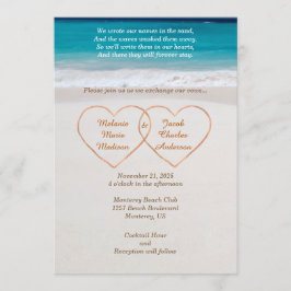 Convite de Casamento Nomes em Corações na Praia