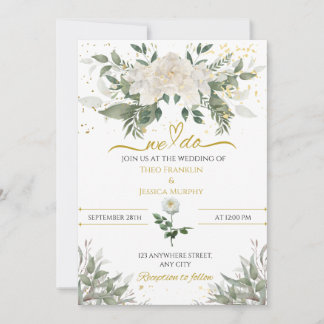 Convite de Casamento 'Nós Fazemos' Branco e Dourad