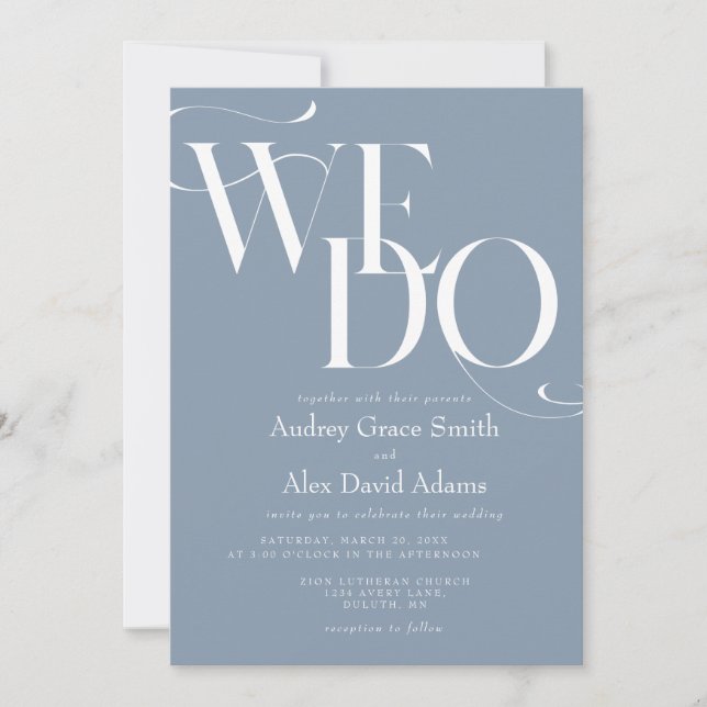 Convite de Casamento Nós Fazemos Dusty Blue Modern (Frente)