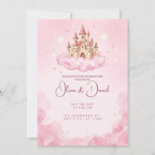 Convite de Casamento Nuvem Castelo Rosa Flutuante