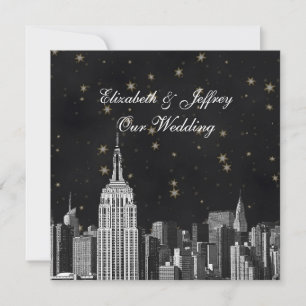 Convite de Casamento NYC ESB Silhueta Gravada Estr