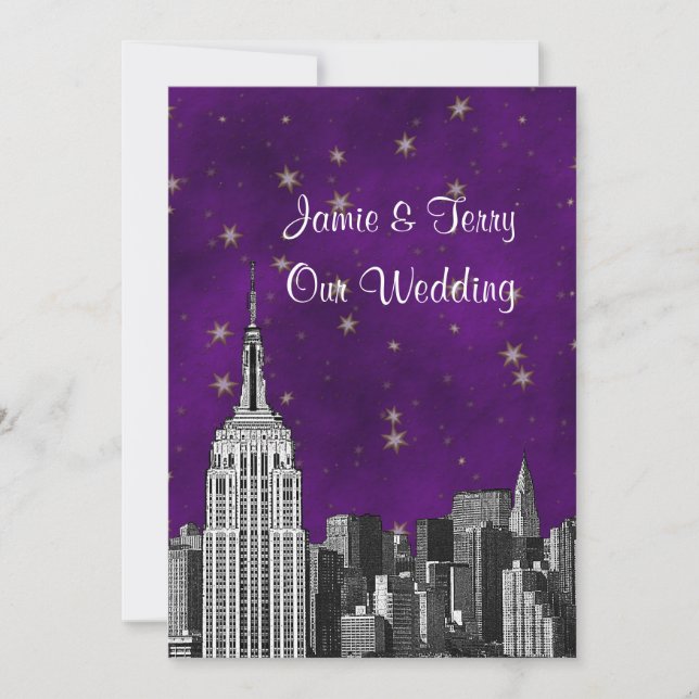 Convite de Casamento NYC ESB Silhueta Gravada Estr (Frente)