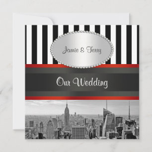 Convite de Casamento NYC Skyline BW Listra Preto e