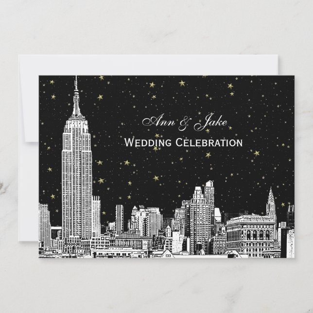 Convite de casamento NYC Skyline Etch Starry DIY B (Frente)