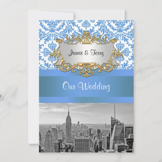 Convite de Casamento NYCSNYC Skyline BW D4 Damask  (Frente)