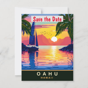Convite de Casamento Oahu Hawaii Palma Pôr do Sol 