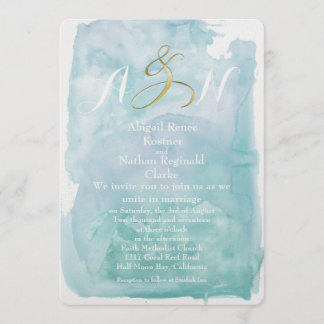Convite De Casamento Oceânico Blue Watercolor