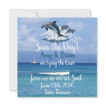 Convite de Casamento Oceano com 3 Golfinhos - Apro
