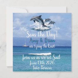 Convite de Casamento Oceano com 3 Golfinhos - Apro