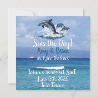 Convite de Casamento Oceano com 3 Golfinhos - Apro