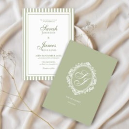 Convite de Casamento Old Money Monograma Verde Sal