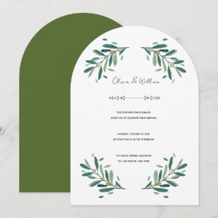Convite de Casamento Olive Branch elegante verde s