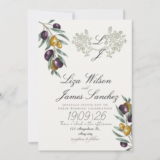 Convite de casamento Olive Branch para Família e A (Frente)