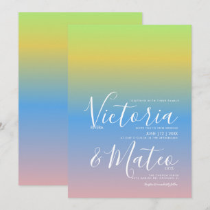 Convite de Casamento Ombre Arco-íris Amarelo Azul