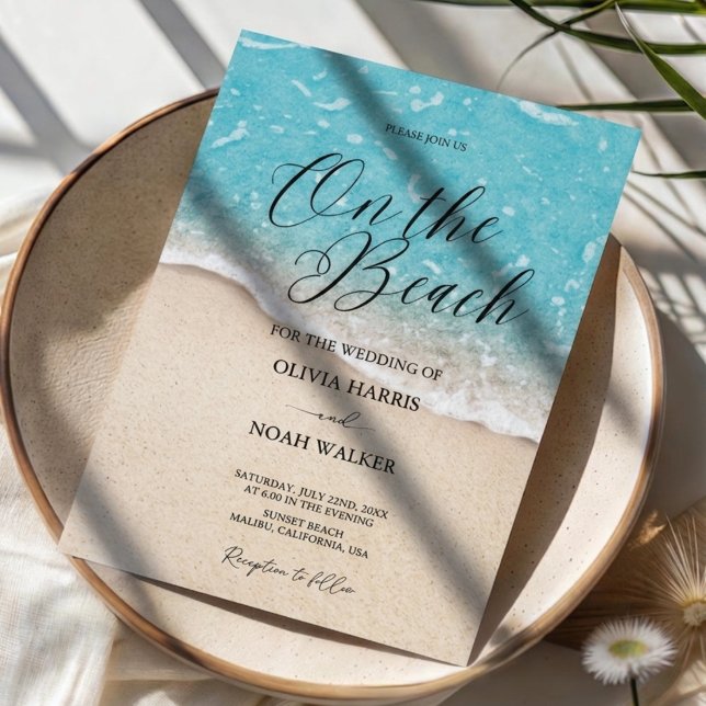 Convite de Casamento On The Beach Blue Ocean (Criador carregado)
