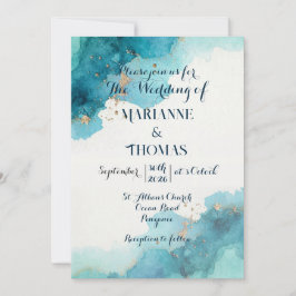 Convite de casamento - onda em aquarela