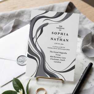 Convite de Casamento Ondas Fluidas Abstratas Moder