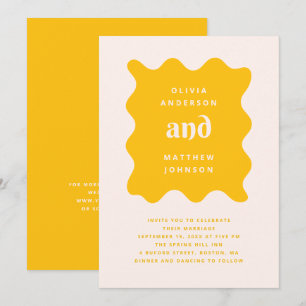 Convite de Casamento Ondulado Moderno Amarelo Dour