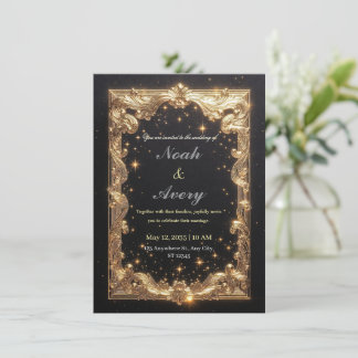 Convite de Casamento Opulento Preto Fosco e Dourad