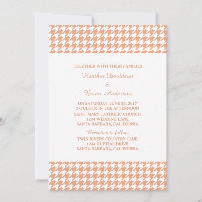 Convite de casamento Orange Houndstooth (Frente)