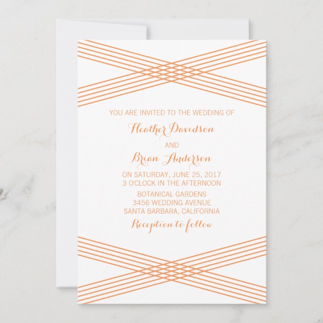 Convite de Casamento Orange Modern Deco (Frente)