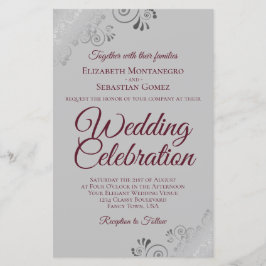 Convite de casamento ORÇAMENTAL Burgundy & Cinza L