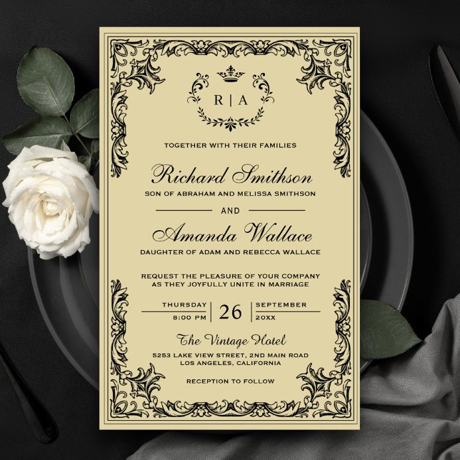 Convite de Casamento Orçamentário Ornamentado Perg (Criador carregado)