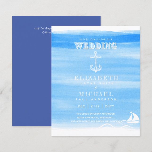 Convite de Casamento Orçamento Aqua Oceano Destino (Frente/Verso)