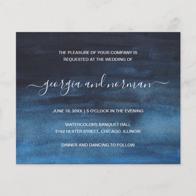 Convite de Casamento Orçamento Azul Naval Aquarela (Frente)