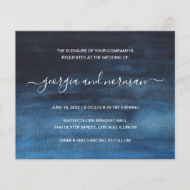 Convite de Casamento Orçamento Azul Naval Aquarela