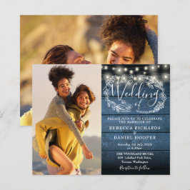 Convite de Casamento Orçamento Azul Rustic Wood 2