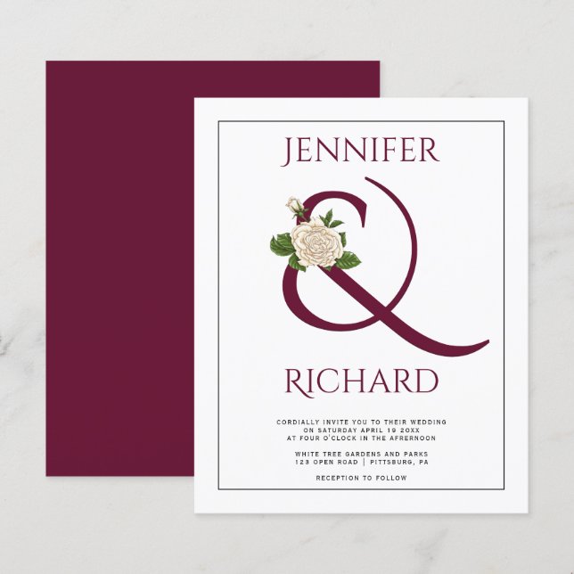 convite de casamento orçamento Bourgogne ampersand (Frente/Verso)