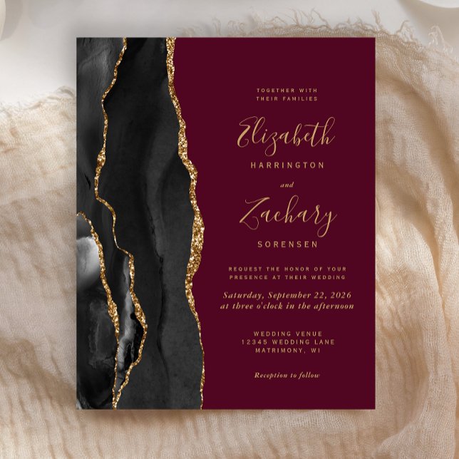 Convite de Casamento Orçamento Burgundy Ágata Blac (Criador carregado)