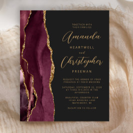 Convite de Casamento Orçamento Burgundy Gold Ágata