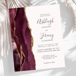 Convite de Casamento Orçamento Burgundy Gold Agate
