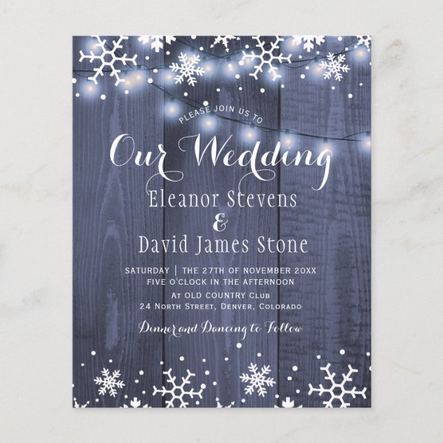 Convite de casamento orçamento de inverno flocos d (Frente)