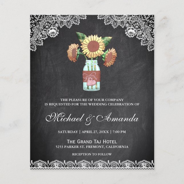 Convite de Casamento Orçamento Girassóis Quadro Ne (Frente)
