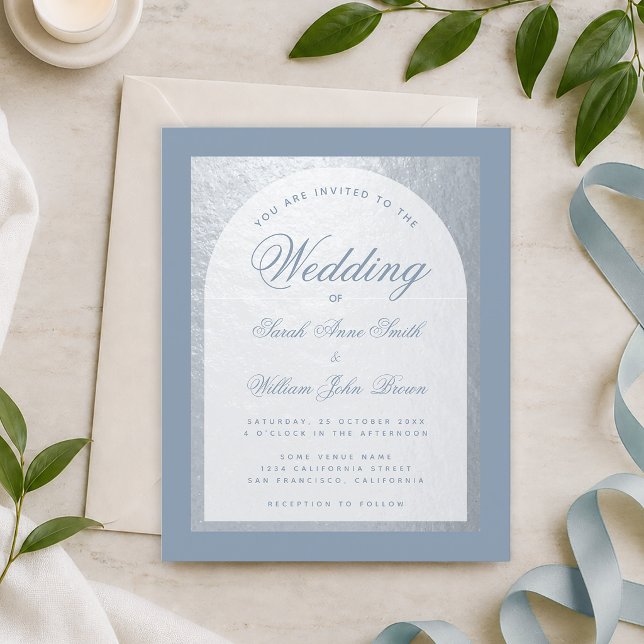 Convite de Casamento Orçamento Prata Arqueado Azul (Criador carregado)