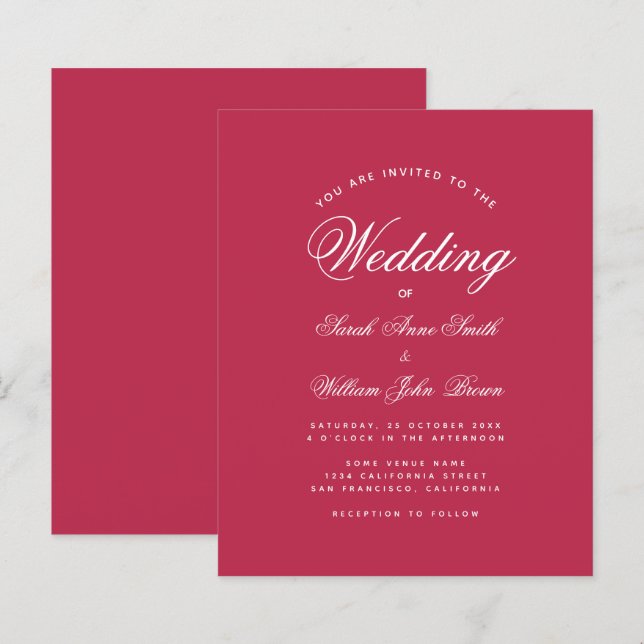 Convite de Casamento Orçamento Vermelho Magenta Mo (Frente/Verso)