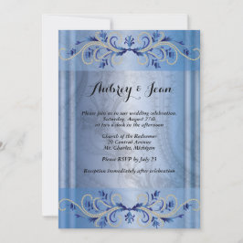 Convite de casamento ornamentado azul-marinho