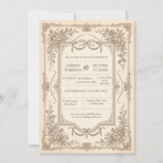 Convite de Casamento Ornamentado Vintage
