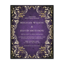 Convite de Casamento Ornamental Lilás Dourado Econ