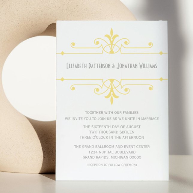 Convite de casamento Ornamental Rico v2 amarelo (Yellow v2 Fancy Ornamental Wedding Invite)