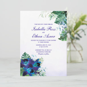 Convite de Casamento Orquídea Azul Turquesa Roxa