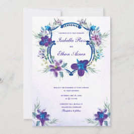 Convite de Casamento Orquídea Azul Turquesa Roxo