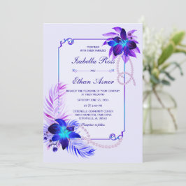 Convite de Casamento Orquídea Azul Turquesa Roxo