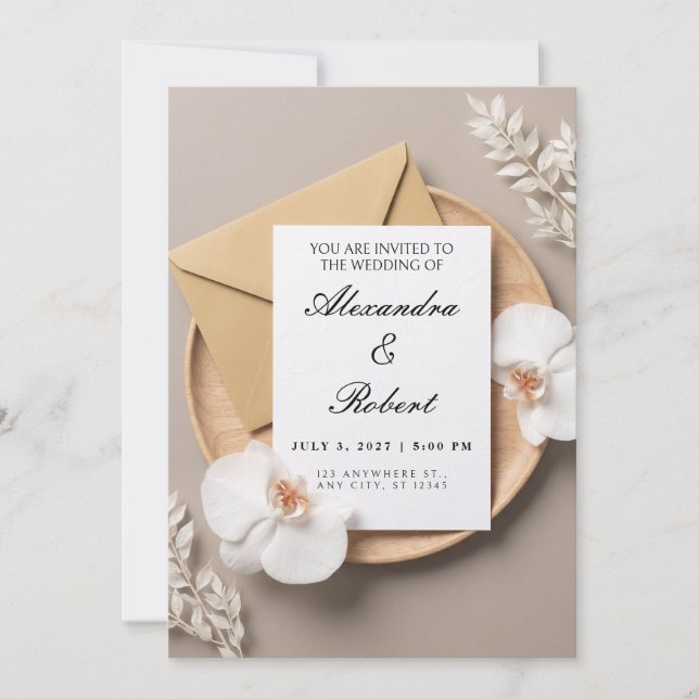 Convite de Casamento Orquídea Moth Branca Envelope (Frente)