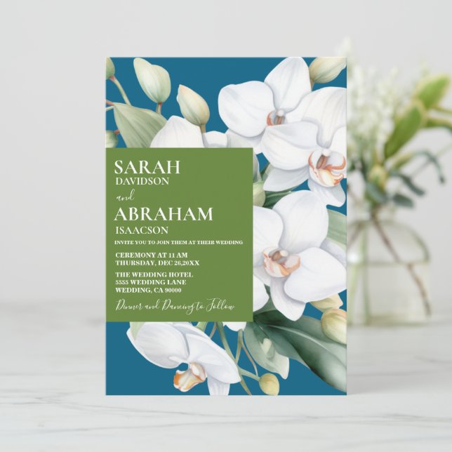 Convite de Casamento Orquídeas Brancas (Em pé/Frente)