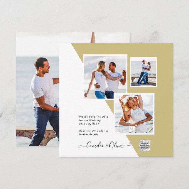 Convite de Casamento ou Anúncio da Data Dourado PH (Frente/Verso)