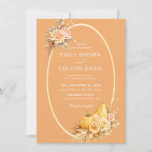 Convite de Casamento Outono Abóbora Dourado Elegan